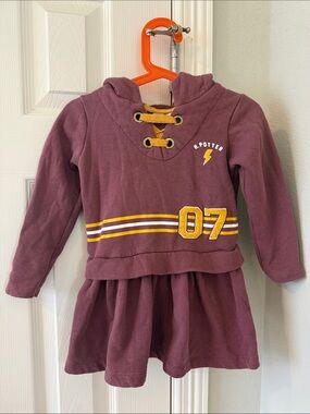 Warner Bros. Harry Potter Maroon and Yellow Quidditch Hooded Sweater Dress Sz 2T